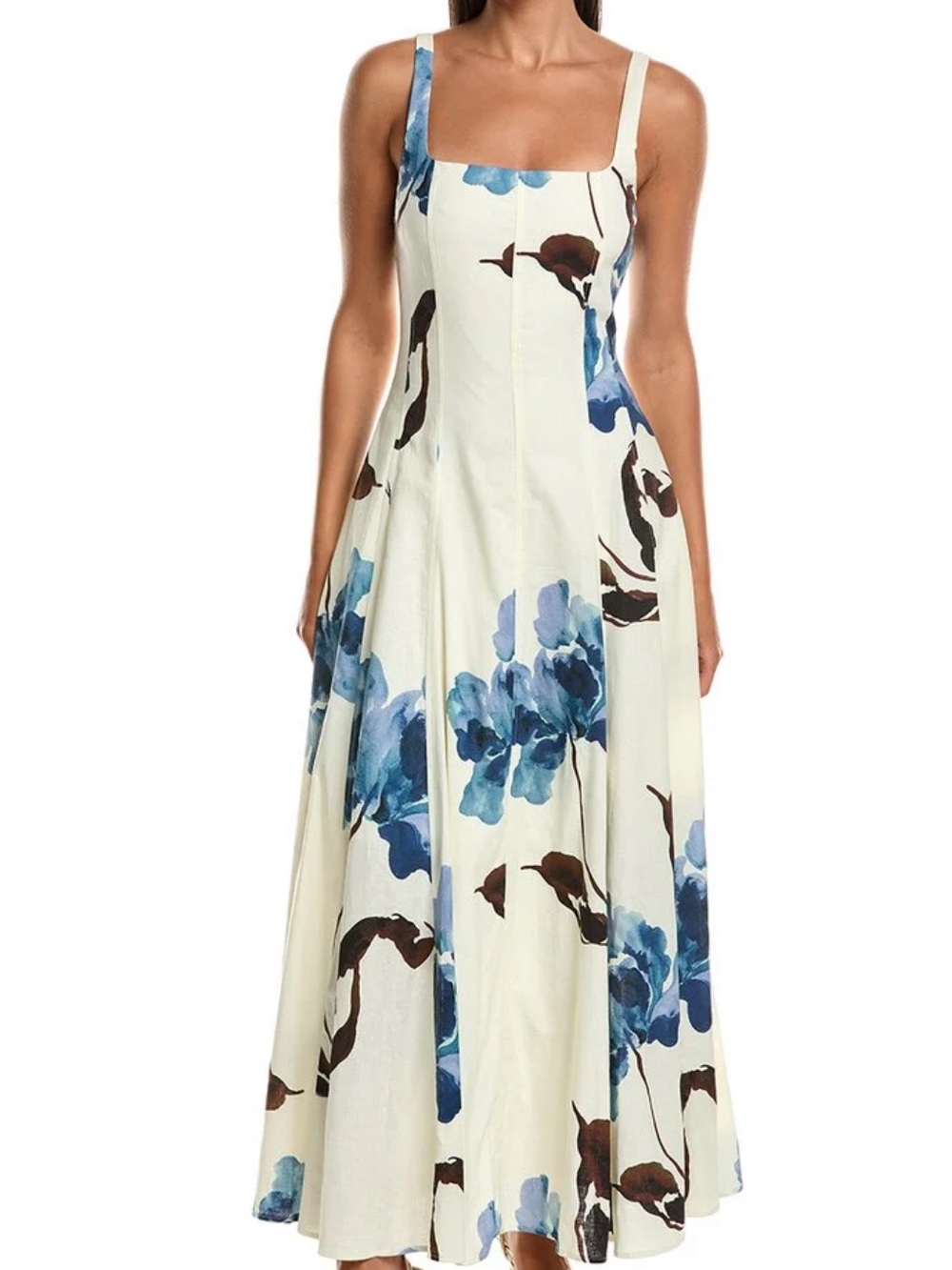 Nicholas Athena Panelled Linen-Blend Midi Dress Floral